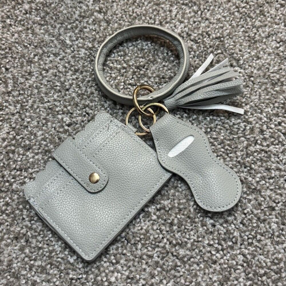 Gray Wristlet Keychain Wallet Card Holder Tassel Minimalist Pouch